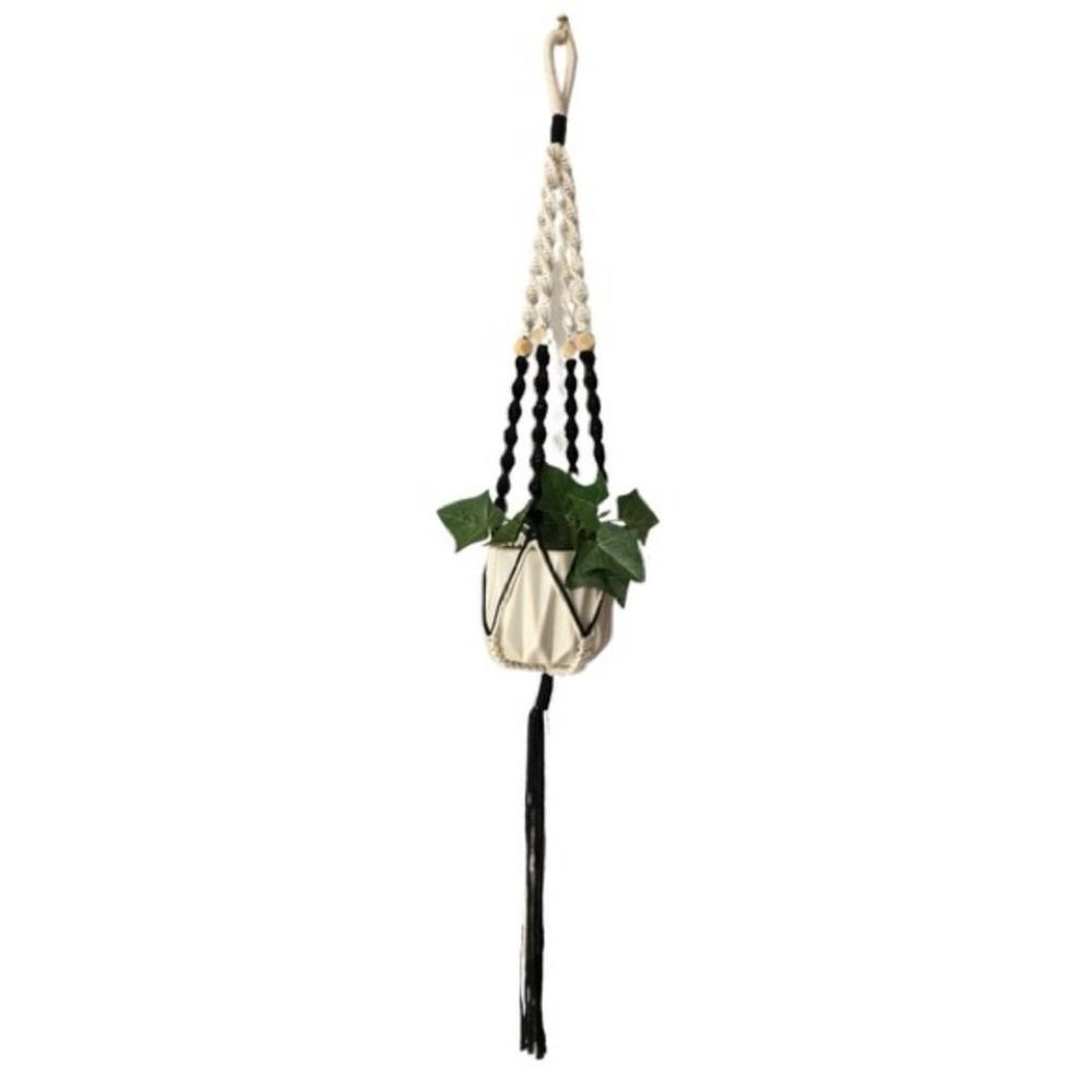 2/$18 hanger ASHLAND Macrame knotted flower pot Black/Off White